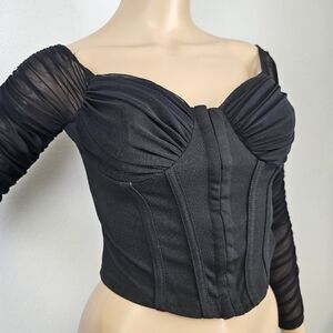 Whimsigoth Victorian Windsor Black Knit Camisole Bustier Sheer Sleeves